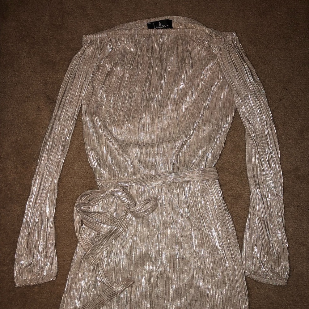 Lulu’s off the shoulder gold dress